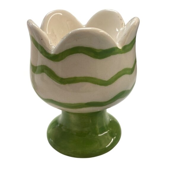 Ceramic Tulip Easter Egg Cups Pastel Stripes Purple Pink & Green Set 3 - Picture 5 of 6